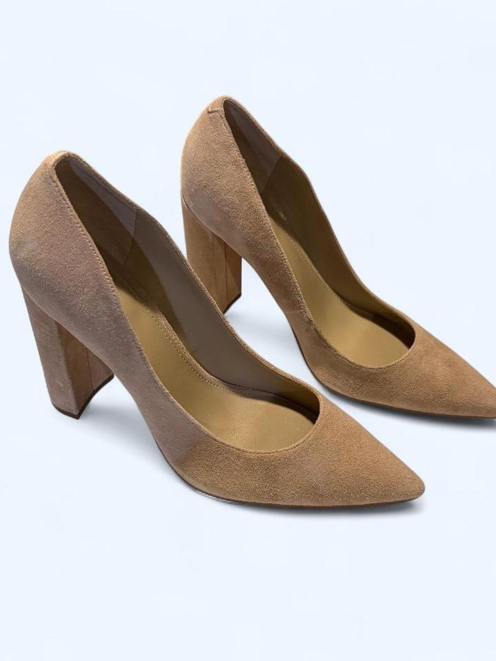 Marc Fisher Pointed Toe Suede Block Heel Pumps - Nude